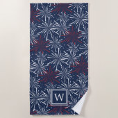 Serviette De Plage Motif de feux d'artifice d'été Monogramme (Devant)