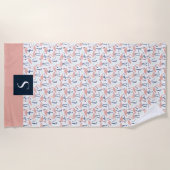 Serviette De Plage Motif de flamant rose tropicale monogramme (Devant)