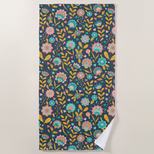 Serviette De Plage Motif de fleur d'art populaire (Devant)