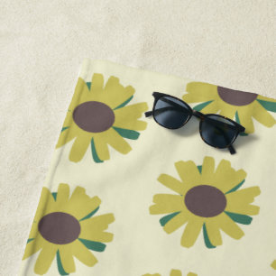 Serviette De Plage Motif de fleur simple tournesol marron vert jaune