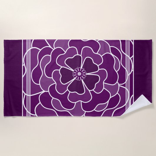 Serviette De Plage Motif de fleurs abstraites violet foncé (Devant)