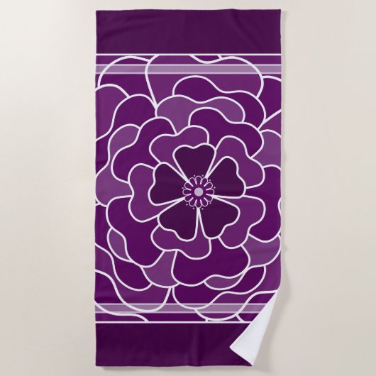 Serviette De Plage Motif de fleurs abstraites violet foncé (Devant)