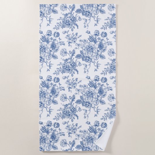 Serviette De Plage Motif de fleurs bleues (Devant)
