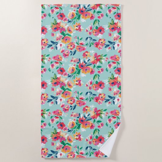 Serviette De Plage Motif de fleurs peint (Devant)