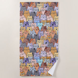 Serviette De Plage Motif de foule de chats mignons et colorés avec vi