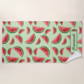 Serviette De Plage Motif de fruit pastèque sur fond vert avec nom per (Devant)