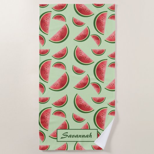 Serviette De Plage Motif de fruit pastèque sur fond vert avec nom per (Devant)