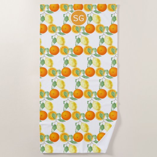 Serviette De Plage Motif de fruits citriques citron orange (Devant)