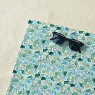 Serviette De Plage Motif de galets de verre marin à l'aquarelle en aq