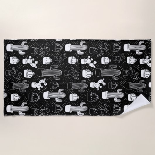 Serviette De Plage Motif de gribouillis noir et blanc (Devant)