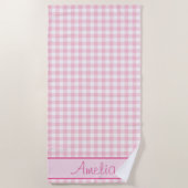 Serviette De Plage Motif | de guingan de rose en pastel personnalisé (Devant)