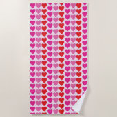 Serviette De Plage Motif de la Saint-Valentin Cœurs Fuchsia Rose Roug (Devant)
