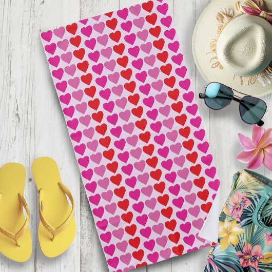 Serviette De Plage Motif de la Saint-Valentin Cœurs Fuchsia Rose Roug