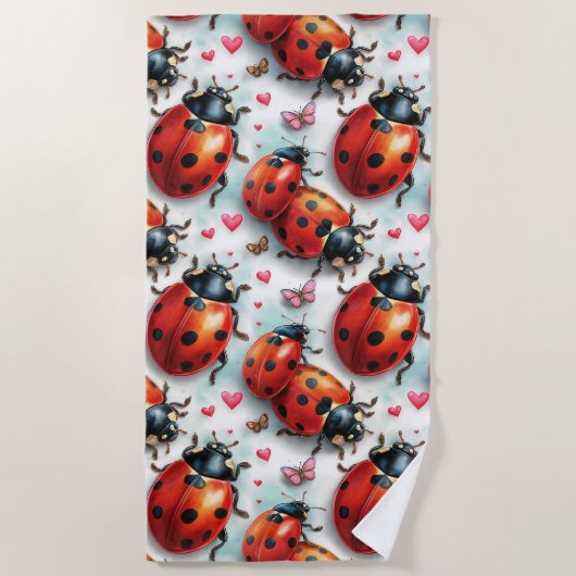 Serviette De Plage Motif de ladybug pour la Saint-Valentin (Devant)