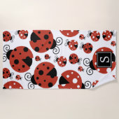 Serviette De Plage Motif De Ladybugs, Red Ladybugs, Monogramme (Devant)