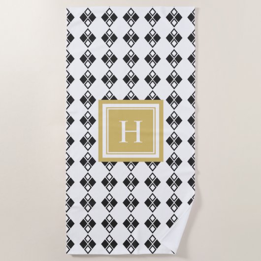 Serviette De Plage Motif de l'arlequin moderne Monogramme (Devant)