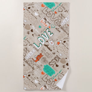 Serviette De Plage Motif de lettre d'amour sans couture