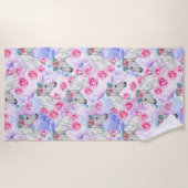 Serviette De Plage Motif de licornes et de roses (Devant)