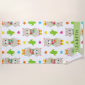 Serviette De Plage Motif De Llamas, Alpacas, Cactus, Votre Nom (Devant)