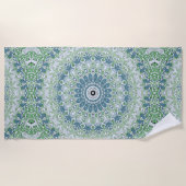 Serviette De Plage Motif de mandala côtier vert de mer et bleu (Devant)