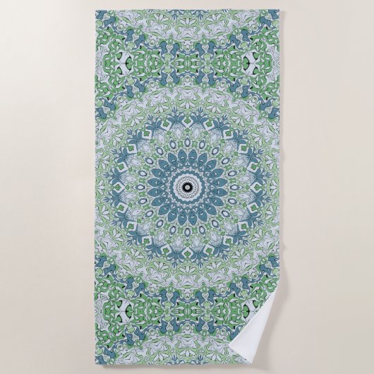 Serviette De Plage Motif de mandala côtier vert de mer et bleu (Devant)