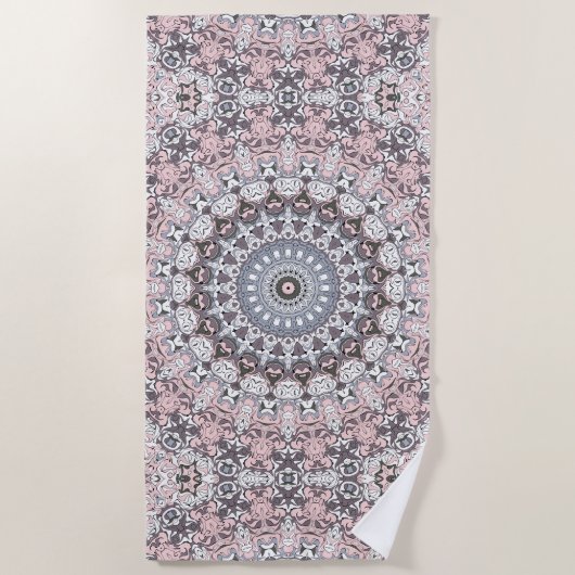 Serviette De Plage Motif de mandala rose gris et blanc (Devant)