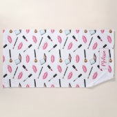 Serviette De Plage Motif De Maquillage Et Lèvres Roses Avec Nom Perso (Devant)