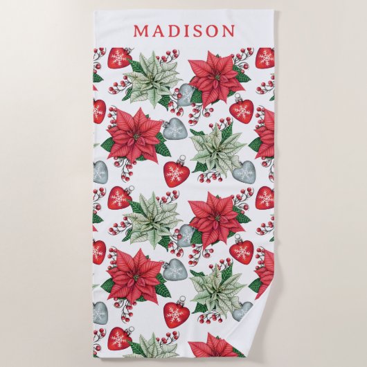 Serviette De Plage Motif de Noël Poinsettia (Devant)