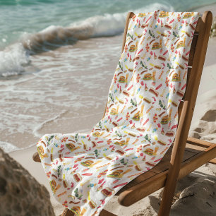 Serviette De Plage Motif de nourriture BBQ à l'aquarelle, boissons et