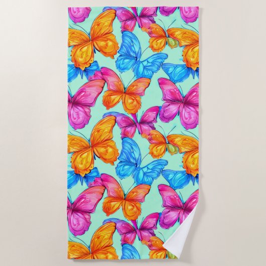 Serviette De Plage Motif de papillons colorés (Devant)
