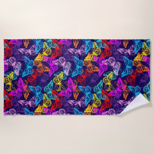 Serviette De Plage Motif de papillons multicolores (Devant)