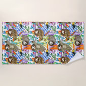 Serviette De Plage Motif de paresse d'aquarelle de bande dessinée (Devant)