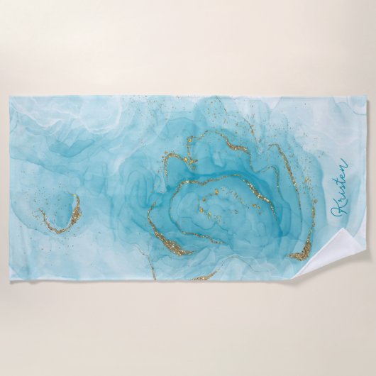 Serviette De Plage Motif de peinture et de Parties scintillant turquo (Devant)