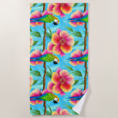 Serviette De Plage Motif de perroquet et de fleurs tropicales (Devant)