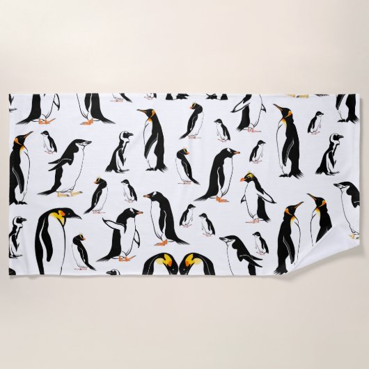 Serviette De Plage Motif de pingouin noir et blanc (Devant)