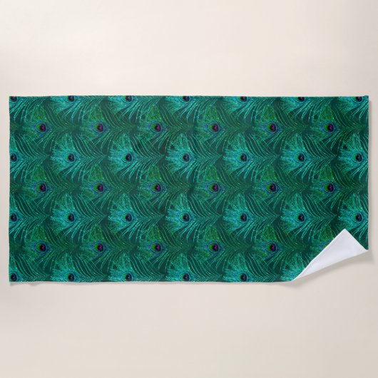 Serviette De Plage Motif de plumes de paon sarcelle (Devant)