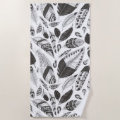 Serviette De Plage Motif de plumes noir et blanc (Devant)