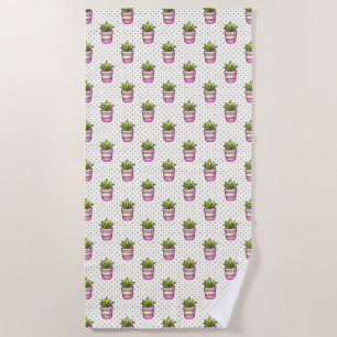Serviette De Plage Motif de point succulent de polka d'aquarelle