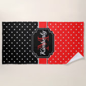 Serviette De Plage Motif de points noirs et rouges (Devant)