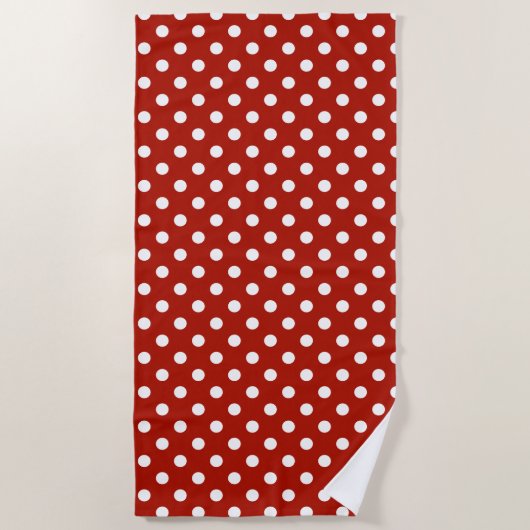 Serviette De Plage Motif de points Polka rouge et blanc (Devant)