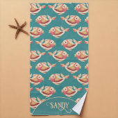 Serviette De Plage Motif de poisson d'or côtier rétro