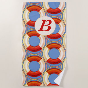Serviette De Plage Motif de préservatif de vie rétro initial nautique