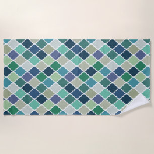 Serviette De Plage Motif de quatrefoil bleu, vert et turquoise