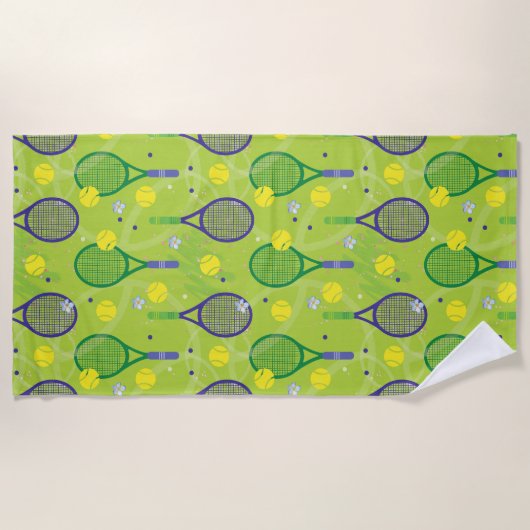 Serviette De Plage 💚 💜 motif de raquette de tennis vert et violet (Devant)