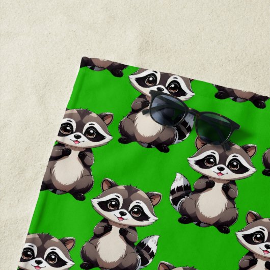Serviette De Plage Motif de Raton Laveur Vert (En situation)