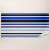 Serviette De Plage Motif de rayures blanches noires bleues (Devant)