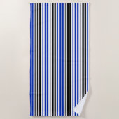 Serviette De Plage Motif de rayures blanches noires bleues (Devant)