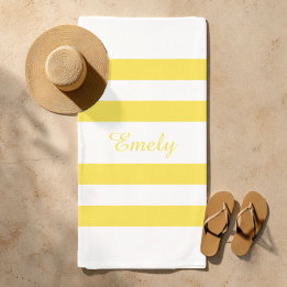 Serviette De Plage Motif de rayures jaunes modernes Nom