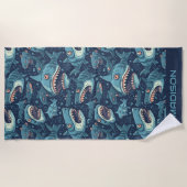 Serviette De Plage Motif de requins de nom personnalisé (Devant)