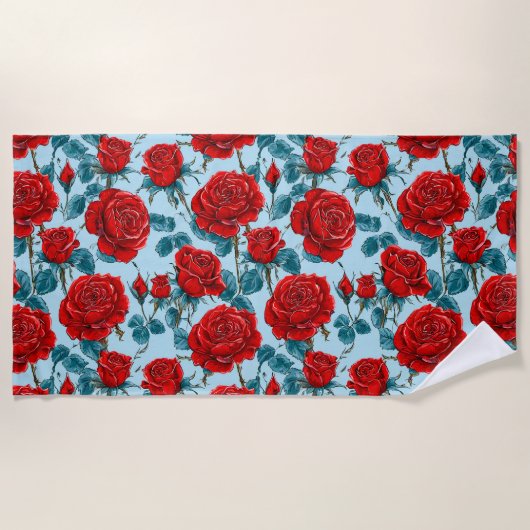 Serviette De Plage Motif de roses rouges (Devant)